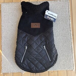 FabDog Pet Black Quilted Sherpa Pile Lined Jacket w/Black Corduroy Medium